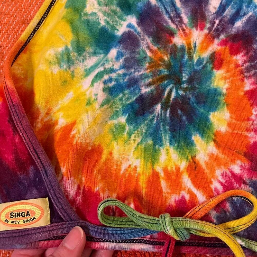 Singa by Mev Singa Tie Dye Multicolor Cotton Halter Top Small - Picture 4 of 4